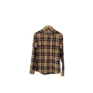 Vintage LL Bean Flannel Slightly Fitted Shirt Mens Large Yellow Plaid Outdoor